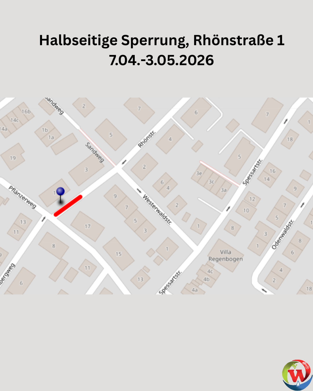 Halbseitige Sperrung, Rhönstraße 1, 07.04.-03.05.2026 - 1 Halbseitige Sperrung, Rhönstraße 1, 07.04.-03.05.2026 - 1